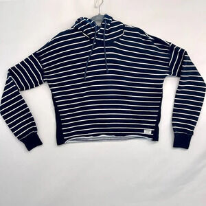 Abercrombie And Fitch Women's Blue Striped Pullover‎ Drawstring Hoodie Small
